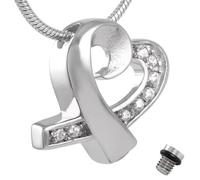 KEISIDUO Collar conmemorativo de acero inoxidable con colgante de urna de corazón con lazo de cristal, para cenizas de cremación, recuerdo, joyería, 3 pcs pendant only, Acero inoxidable, Cristal