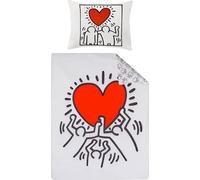 Keith Haring Pop Art Juego de ropa de cama Love 135 x 200 + 80 x 80 cm, 100% algodón linón/renforcé arte americano, funda de edredón de cama póster imágenes graffiti radiante bebé - The Crack is Wack
