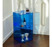 KEJIAWU Estantería Acrílica Transparente Apilable con 2 Niveles, Mesa Auxiliar o Mesita de Noche Multifuncional, Almacenamiento for Libros DVD y Decoración, Uso Horizontal o Vertical(Blue)