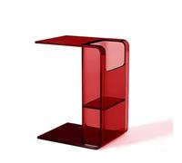 KEJIAWU Mesa Auxiliar Acrílica Transparente en Forma de C, Mesa for Sofá, Mesita de Noche Moderna, Mesita Pequeña con Almacenamiento for Salón o Dormitorio(Red)