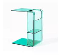 KEJIAWU Mesa Auxiliar Acrílica Transparente en Forma de C, Mesa for Sofá, Mesita de Noche Moderna, Mesita Pequeña con Almacenamiento for Salón o Dormitorio(Light Blue)