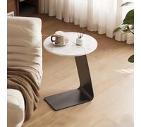 KEJIAWU Mesa de Noche en Mader.a con Base Metálica，Mesa C-Forma Ahorro de Espacio for Dormitorio o Sala，Estilo Moderno de Mitad de Siglo(White)