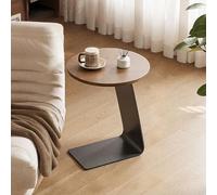 KEJIAWU Mesa de Noche en Mader.a con Base Metálica，Mesa C-Forma Ahorro de Espacio for Dormitorio o Sala，Estilo Moderno de Mitad de Siglo(Brown)