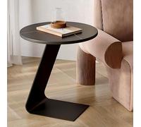 KEJIAWU Mesita Auxiliar Redonda de Porcelánico 40cm, Mesa Lateral Moderna con Estructura de Acero Negra, for Salón, Dormitorio, Sofá o Planta(Black,40 * 55cm)