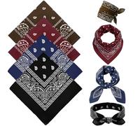 KEJOL 4 Pañuelos Bandana, Estampado Paisley Unisex, Pañuelo Cuello, Bufanda para Cabeza, Accesorios Vaqueros (Negro, Café, Azul Marino, Burdeos)