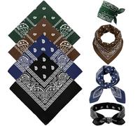 KEJOL 4 Pañuelos Bandana, Estampado Paisley Unisex, Pañuelo Cuello, Diadema, Multiusos, Negro, Café, Azul Marino, Verde Oscuro