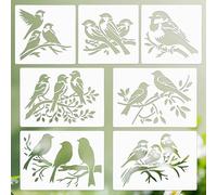KEJOL, Juego de 7 plantillas con patrón de aves reutilizables, naturaleza, hojas florales, para manualidades, madera, lienzo, paredes, ventanas, tamaño pequeño