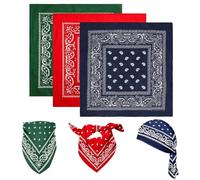 KEJOL Pack de 3 Bandanas 100% Algodón, Bandanas Multiusos para Mujer, Pañuelos con Estampado Paisley (Diadema y Cuellera), Accesorios Estilo Cowboy Unisex (Verde Oscuro, Rojo, Azul Marino)