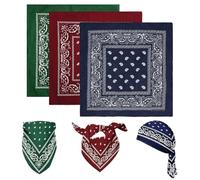KEJOL Pack de 3 Bandanas 100% Algodón, Bandanas Multiusos para Mujer, Pañuelos con Estampado Paisley (Diadema y Cuellera), Accesorios Estilo Cowboy Unisex (Verde Oscuro, Burdeos, Azul Marino)