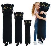 Kekeso Cojín largo de peluche para gatos negros, 60 cm, peluche para gatos grandes, regalo de cumpleaños para niños y niñas