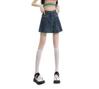 KEKUBUWE Falda Y2k para Mujer, Falda Vaquera con Volantes y Falda pantalón de Cintura Alta, Falda Vaquera Plisada (S,Blue)