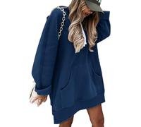 KEKUBUWE Sudaderas largas de otoño para Mujer Sudaderas Casuales de Manga Larga con cordón y Bolsillo, Tallas Grandes (Navy Blue,L)