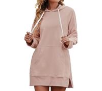 KEKUBUWE Sudaderas largas de otoño para Mujer Sudaderas Casuales de Manga Larga con cordón y Bolsillo, Tallas Grandes (Pink,L)
