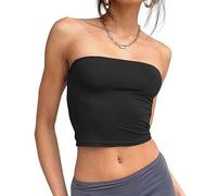KEKUBUWE Tops de Tubo para Mujer, Tops Cortos Tipo Palabra de Honor con Corte Entallado, Tubo Flaco Delgado, Camiseta sin Mangas para Salir sin Espalda (S,Black)