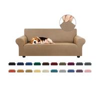 KEKUOU Funda elástica para sofá biplaza de 55 a 79 Pulgadas, con Parte Inferior elástica para niños o Perros, Jacquard a Cuadros (tamaño M, Camello)