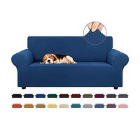 KEKUOU Funda elástica para sofá biplaza de 55 a 79 Pulgadas, con Parte Inferior elástica para niños o Perros, Jacquard a Cuadros (tamaño M, Azul clásico)