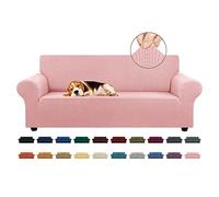 KEKUOU Funda elástica para sofá de 3 Cojines, Apta para Mascotas (de 79 a 94 Pulgadas), Protector de Muebles con Parte Inferior elástica para niños, Perros, Jacquard a Cuadros pequeños (Grande, Rosa