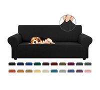 KEKUOU Funda elástica para sofá de 3 Cojines, Apta para Mascotas (de 79 a 94 Pulgadas), Protector de Muebles con Parte Inferior elástica para niños, Perros, Jacquard a Cuadros pequeños (L, Negro)