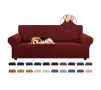 KEKUOU Funda elástica para sofá de 3 Cojines, Apta para Mascotas (de 79 a 94 Pulgadas), Protector de Muebles con Parte Inferior elástica para niños o Perros, Jacquard a Cuadros pequeños (Grande, Rojo
