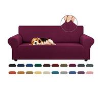 KEKUOU Funda elástica para sofá de 3 plazas (de 79 a 94 Pulgadas), Protector de Muebles de 3 Asientos con Parte Inferior elástica para niños o Perros, Jacquard a Cuadros pequeños (Grande, Vino)