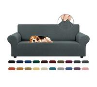 KEKUOU Funda elástica para sofá de 3 plazas (de 79 a 94 Pulgadas), Protector de Muebles de 3 Asientos con Parte Inferior elástica para niños o Perros, Jacquard a Cuadros pequeños (L, Gris)