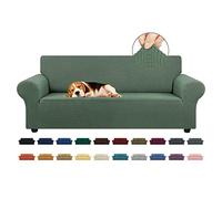 KEKUOU Funda elástica para sofá de 3 plazas (de 79 a 94 Pulgadas), Protector de Muebles de 3 Asientos con Parte Inferior elástica para niños o Perros, Jacquard a Cuadros pequeños (Grande, Verde