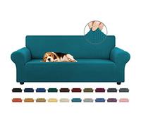 KEKUOU Funda elástica para sofá de 3 plazas (de 79 a 94 Pulgadas), Protector de Muebles de 3 Asientos con Parte Inferior elástica para niños o Perros, Jacquard a Cuadros pequeños (Grande, Azul Pavo