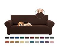KEKUOU Funda elástica para sofá de 3 plazas (de 79 a 94 Pulgadas), Protector de Muebles de 3 Asientos con Parte Inferior elástica para niños o Perros, Jacquard a Cuadros pequeños (L, Chocolate)