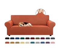KEKUOU Funda elástica para sofá de 3 plazas (de 79 a 94 Pulgadas), Protector de Muebles de 3 Asientos con Parte Inferior elástica para niños y Perros (tamaño Grande, Calabaza puré)