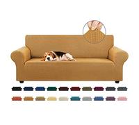 KEKUOU Funda elástica para sofá de 3 plazas (de 79 a 94 Pulgadas), Protector de Muebles de 3 Asientos con Parte Inferior elástica para niños o Perros, Jacquard a Cuadros pequeños (Grande, Dorado)