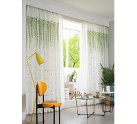 KEKUYA 2 Piezas Cortinas Salon Modernas Visillos Poliéster Visillo semitraslúcido con Ollaos para Casa Decoracion Dormitorio, Salón o Habitación - 140 x 244cm(An x Al) Hoja Verde