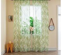 KEKUYA 2 Piezas Cortinas Salon Modernas Visillos Poliéster Visillo semitraslúcido con Ollaos para Casa Decoracion Dormitorio, Salón o Habitación - 116 x 138cm(An x Al) Hoja Verde
