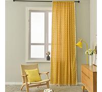 KEKUYA Cortina de Ventana Semitransparente Lino,Decorativa con Rod Bolsillo Visillo Suave Moderno,Cuadrícula Amarilla,Cortina de Privacidad para Cocina,Salón -1 Uds,150 x 240cm(An x Al)