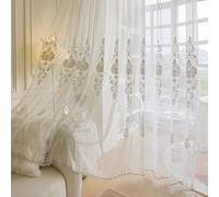 KEKUYA Cortinas Salon 2 Piezas 140x240cm Cortina para Ventana Dormitorio Translúcidas Visillos Paneles con Ojales de Salon Habitacion Modernas,Flores Bordadas