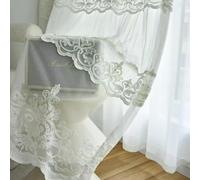 KEKUYA Cortinas Salon 2 Piezas 229x260cm Cortina para Ventana Dormitorio Translúcidas Visillos Paneles con Ojales de Salon Habitacion Modernas,Flores Bordadas