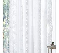 KEKUYA Cortinas Salon Moderna, Cortinas Dormitorio Visillos Translúcida Poliéster con Ojales, Encaje Blanco,para Cocina/Dormitorio/Comedor,2 Piezas 140x260cm
