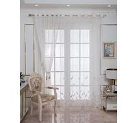 KEKUYA Cortinas Salon Moderna,Cortinas Suave Translucidas Decorativas con Motivos con Ojales,para Ventanas Salon Moderno Habitacion Infantil Dormitorio,Plumas Bordadas2 Piezas 132x213cm