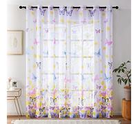 KEKUYA Cortinas Visillos Transparentes Decorativas con Ojales,para Ventanas de Dormitorio Moderno Habitacion Infantil - 2 Uds,140 x 183 cm(An x Al) Mariposa Morada