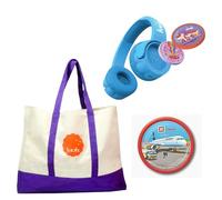 Kekz Set de iniciación Premium: Auriculares para Galletas, Color Azul, Incluye Juego de Audio Cookie Crew & Wunderkekz, Exclusivo en Amazon Strandtasche & Was ist Was Junior - Aeropuerto Audiochip