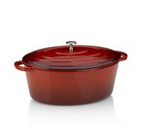 kela 11943 Asador con tapa, Hierro fundido, Revestimiento esmaltado, Mantiene el calor, Apto para inducción, 9,5 L, Rojo, Ovalado, Calido