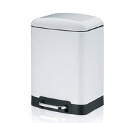 kela 22996 Cubo de basura con pedal, 6 L, Cierre silencioso, Acero inoxidable lacado, Davino, Blanco