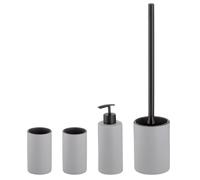 kela 390233 - Juego de baño (4 Unidades, 1 dispensador de jabón + 2 Tazas + 1 Juego de Inodoro, cerámica y plástico, Color Gris, Matsi)