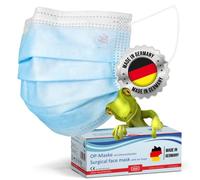 kela, 50x Mascarillas Quirúrgicas, Azul, Fabricado en Alemania, Mascarilla Medicas Homologadas para Adultos, Material Oeko-tex, EN 14683 Tipo IIR, BFE >99,8%, 3 Capas y Sin Grafeno,