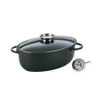 kela Cacerola con tapa y botón aromático de 8 litros KERROS con termómetro para asados, cacerola ovalada para inducción, revestida de aluminio fundido, olla para guisar apta para horno