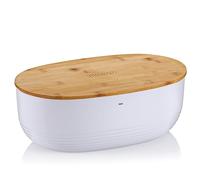 kela Caja para pan blanca con orificios de ventilación en la tapa de bambú 37,5 x 23 x 14 cm, caja para pan de plástico, NAMUR, caja para guardar pan