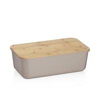 kela Caja para pan gris con orificios de ventilación 38 x 21 x 12,5 cm, tapa de bambú FSC como tabla de cortar, caja para pan de plástico, APART, caja para guardar pan