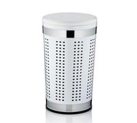 kela Cesta para la ropa sucia con tapa, cesta metálica blanca, recogedor de ropa 30,5 x 60,5 cm, SEVILLA, metal recubierto