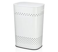 kela Cesto para la ropa con tapa, cesto para la ropa con buena circulación de aire, cubo para la ropa 39,5 x 29,5 x 57,5 cm, MALAGA, cesto metálico blanco