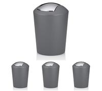 kela Cubo con Tapa basculante Gris, Cubo para cosméticos 5 l con Tapa basculante, plástico, Marta, Cubo de Basura para el baño Gris Mate (Paquete de 4)