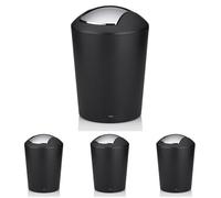 kela Cubo de Basura con Tapa basculante Negro, Cubo para cosméticos de 5 l con Tapa basculante, plástico, Marta, Cubo de Basura para baño Negro Mate (Paquete de 4)
